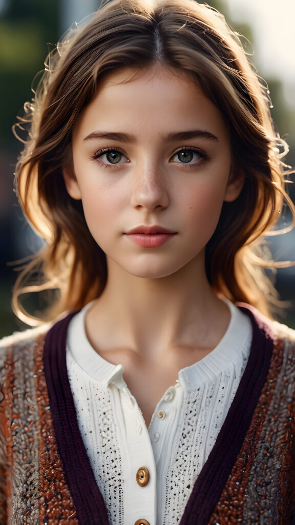 ((stunning)) ((gorgeous)) ((detailed, realistic portrait)) a young girl wearing a cardigan.