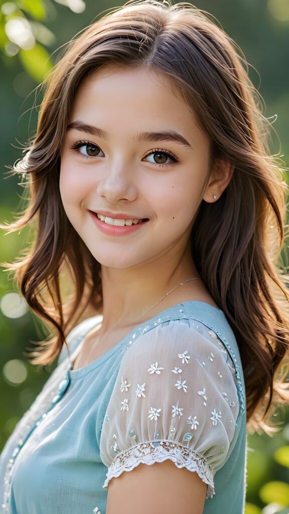 visualize a (((softly beautiful teen girl))), with delicate features and a (((radiant aura))), suggesting purity and cuteness, her youthful exuberance apparent in her unmistakably adorable countenance, flawlessly fair skin, and a playfully turned-up smile