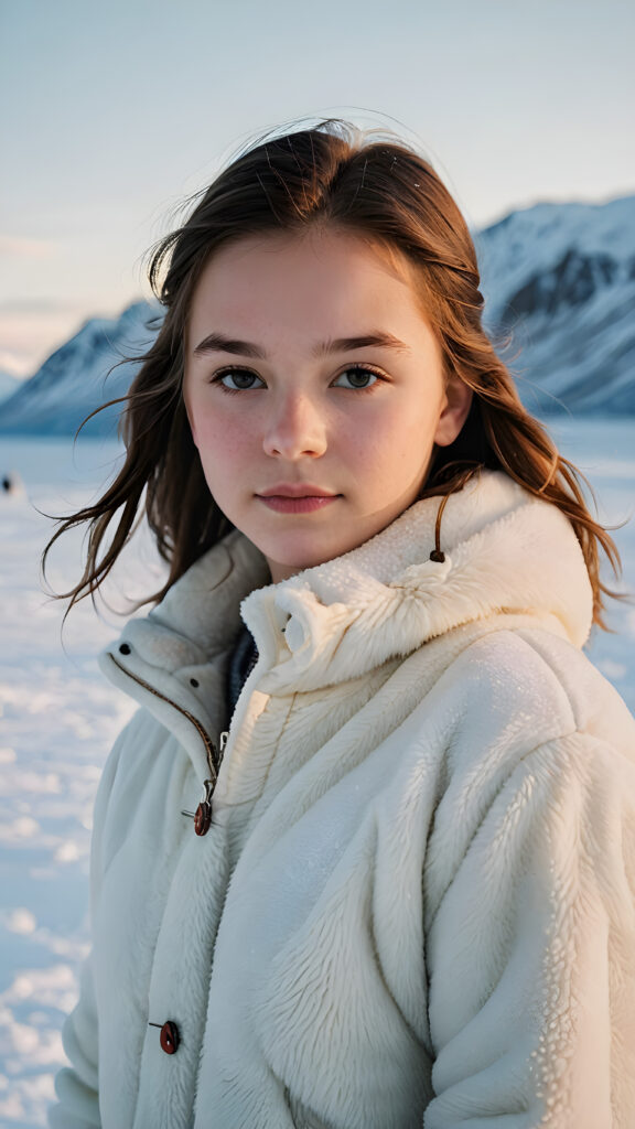 visualize a (((young teen girl))) (in the arctic) (cute) (gorgeous)