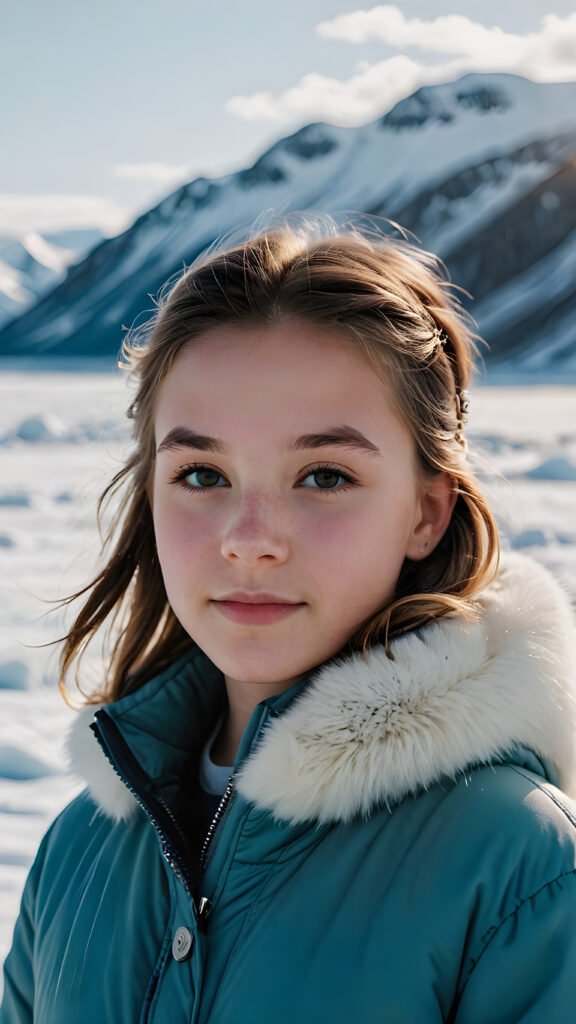 visualize a (((young teen girl))) (in the arctic) (cute) (gorgeous)