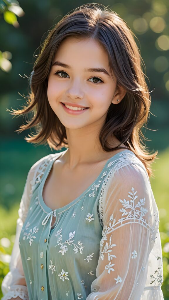 visualize a (((softly beautiful teen girl))), with delicate features and a (((radiant aura))), suggesting purity and cuteness, her youthful exuberance apparent in her unmistakably adorable countenance, flawlessly fair skin, and a playfully turned-up smile