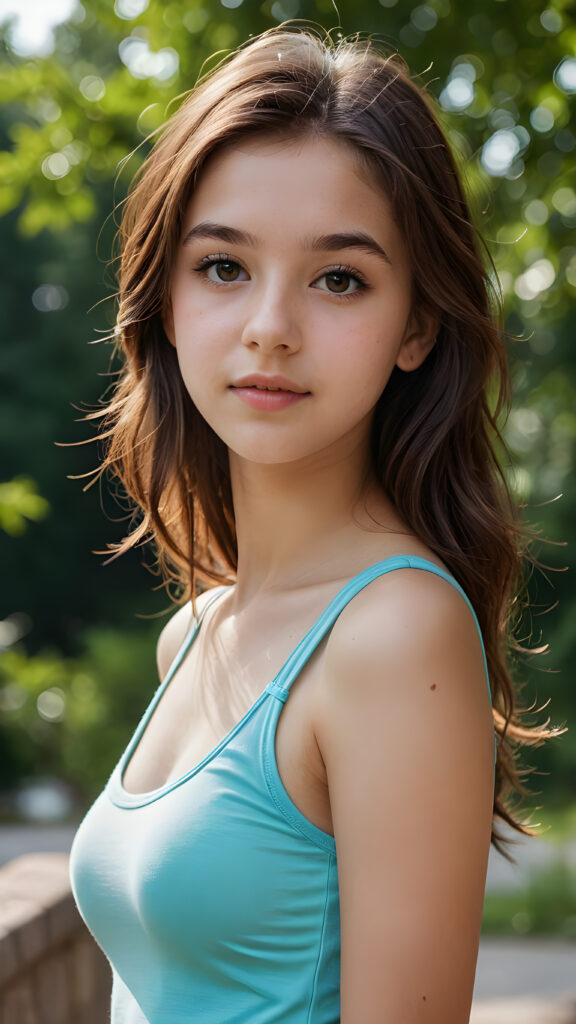 visualize a detailed and realistic photo from: a (((beautiful teenage girl))), she has a wonderfully shaped body and is lightly clothed in a tight tank top that emphasizes her beautiful body, she has soft long hair